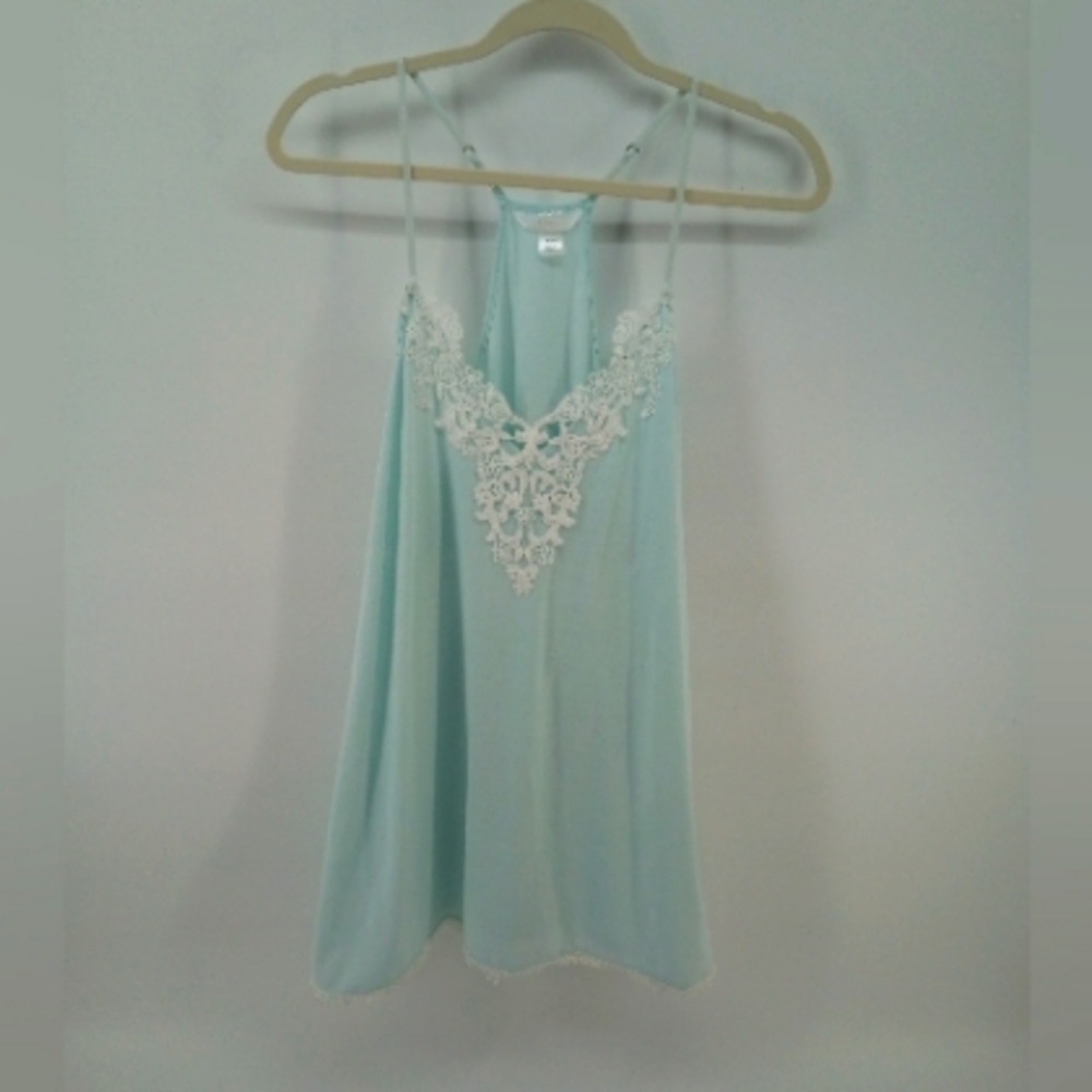 Flora Nikrooz Light Blue Pajamas Slip Nightgown White Floral Applique M